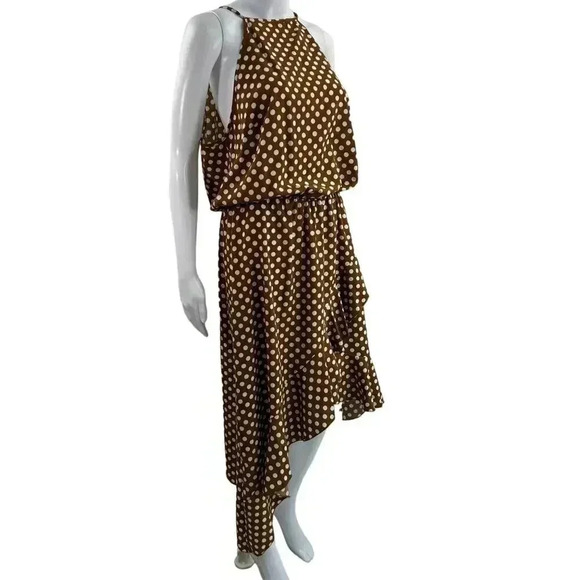 Anna Kaci California1XL Boho Midi Halter Dress Brown Asym polka dot Western NWT - Picture 3 of 16